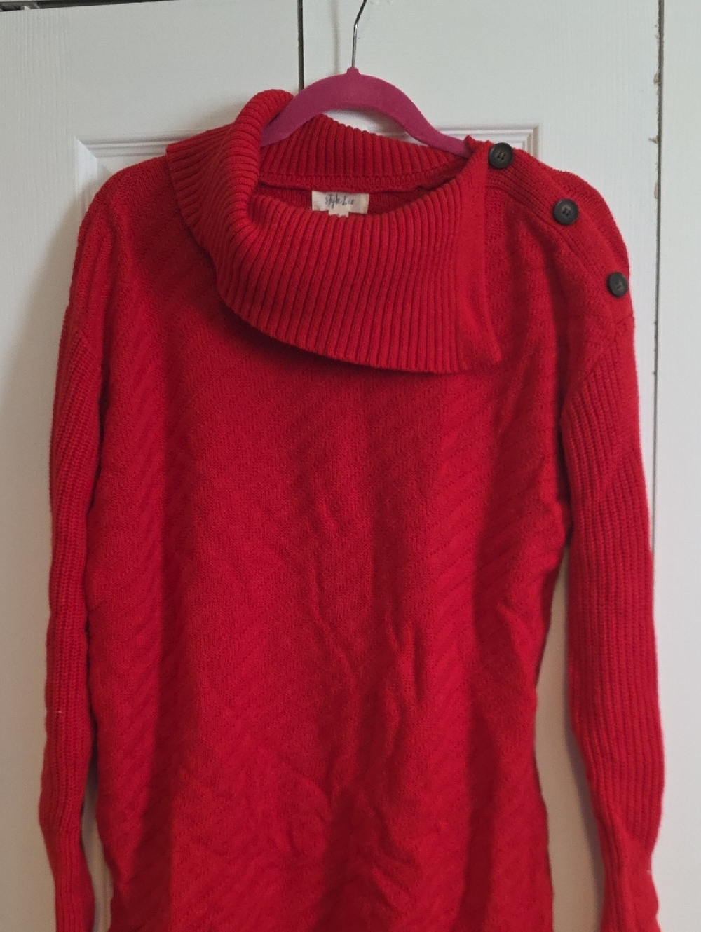 Style & Co. Red Cowl-Neck Button-Shoulder Sweater